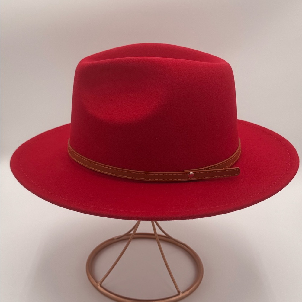 Classic Red Wool Fedora Hat Bold Statement With B… - image 4